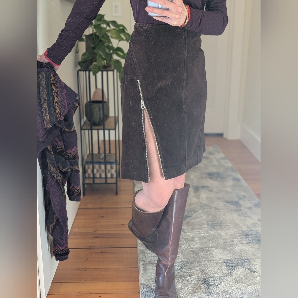 NWT Vintage Brown Suede Skirt With Side Zipper Sz- EUR40 /US 10